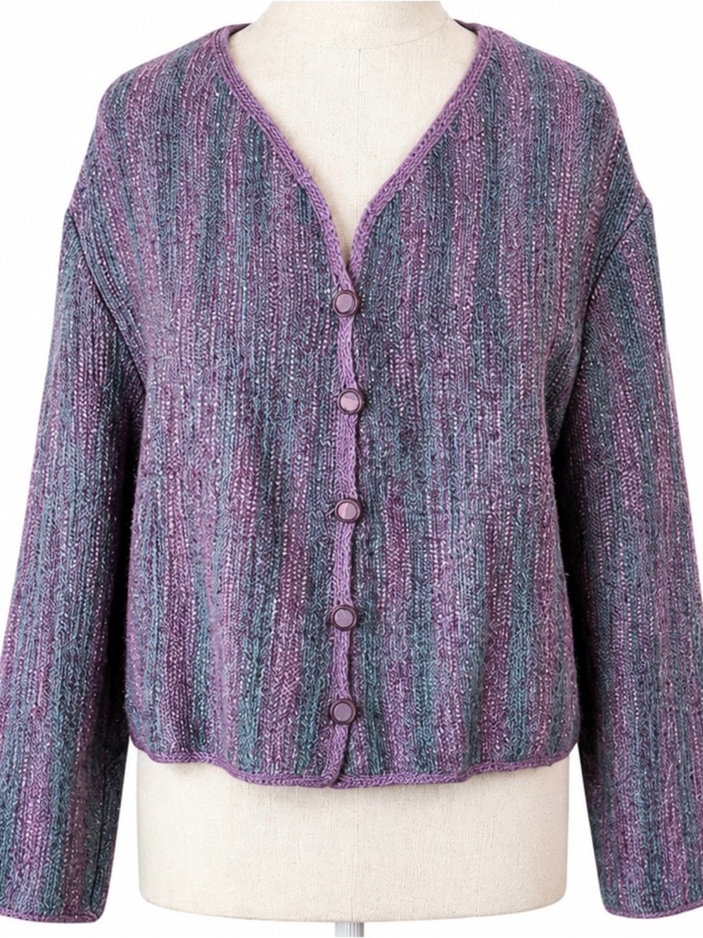 Barbara Campbell Hand Woven Wool Silk Cardigan Jacket Boho Stripe Medium